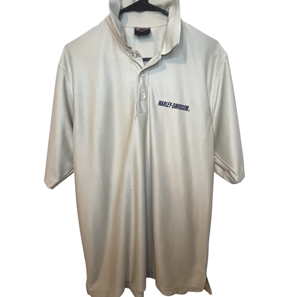 HARLEY DAVIDSON Shirt Men's Size L Loveland Colorado Cream Cotton Polo, Golf